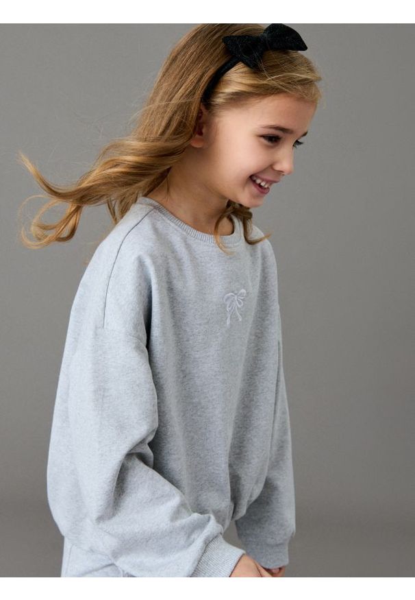 Sinsay - Bluza crewneck z haftem - szary. Kolor: szary. Wzór: haft