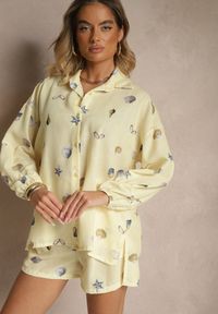Renee - Żółty Komplet z Wiskozą Koszula i Szorty w Morski Print Reisoria. Kolor: żółty. Materiał: wiskoza. Wzór: nadruk