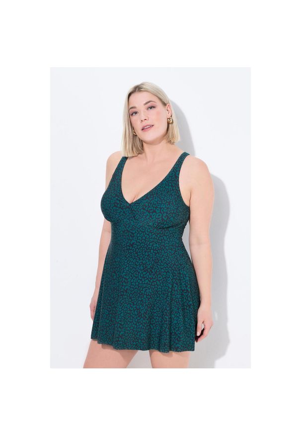 ULLA POPKEN - Damskie Strój kąpielowywzór w panterkę miękkie miseczki w kopertowym stylu. Kolekcja: plus size. Kolor: zielony. Materiał: poliamid, poliester, materiał, elastan. Wzór: motyw zwierzęcy