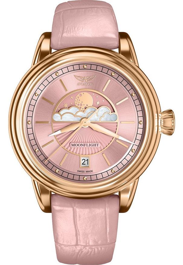 AVIATOR - Zegarek Aviator Zegarek damski Aviator V.1.33.2.258.4 różowy. Kolor: różowy