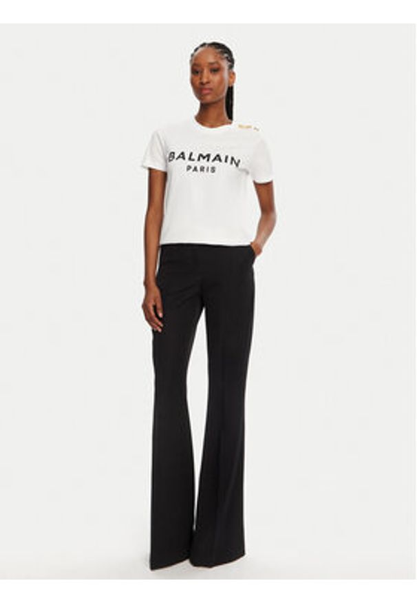 Balmain T-Shirt BF1EF005BB02 Biały Regular Fit. Kolor: biały. Materiał: bawełna