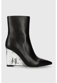 Karl Lagerfeld botki skórzane ICE WEDGE damskie kolor czarny na koturnie KL34650. Kolor: czarny. Materiał: skóra. Obcas: na koturnie #1