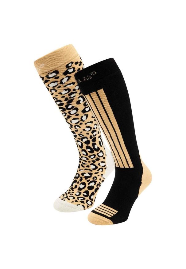 POEDERBAAS - Skarpety narciarskie - Damskie - 2 pary - Czarne wielokolorowe. Kolor: czarny. Materiał: poliamid, wełna, akryl, elastan. Sport: narciarstwo