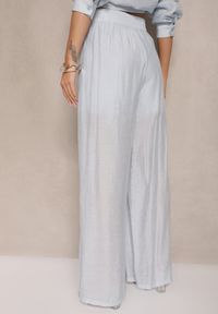 Renee - Jasnoniebieskie Spodnie Palazzo High Waist z Szeroką Nogawką i Gumką w Talii Jenarielis. Okazja: na co dzień. Stan: podwyższony. Kolor: niebieski. Styl: casual