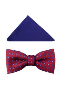 Modini - Czerwono-granatowa mucha męska - kwiatki A38. Kolor: wielokolorowy, czerwony, niebieski. Materiał: poliester, tkanina. Wzór: kwiaty. Styl: elegancki #1