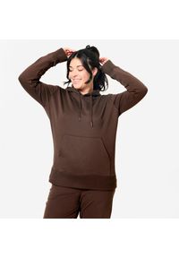 DOMYOS - Bluza z kapturem damska Domyos Gym & Pilates. Typ kołnierza: kaptur. Kolor: brązowy. Materiał: materiał, prążkowany, poliester, bawełna, elastan, tkanina. Długość: długie. Sport: joga i pilates