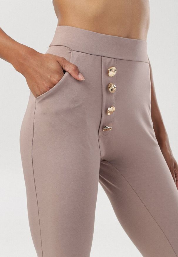 Born2be - Beżowe Legginsy Urileli. Kolor: beżowy. Materiał: bawełna, guma. Styl: sportowy
