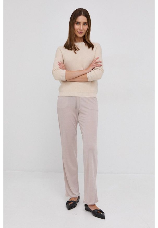 Max Mara Leisure spodnie damskie kolor transparentny szerokie high waist. Stan: podwyższony. Kolor: beżowy. Materiał: dzianina