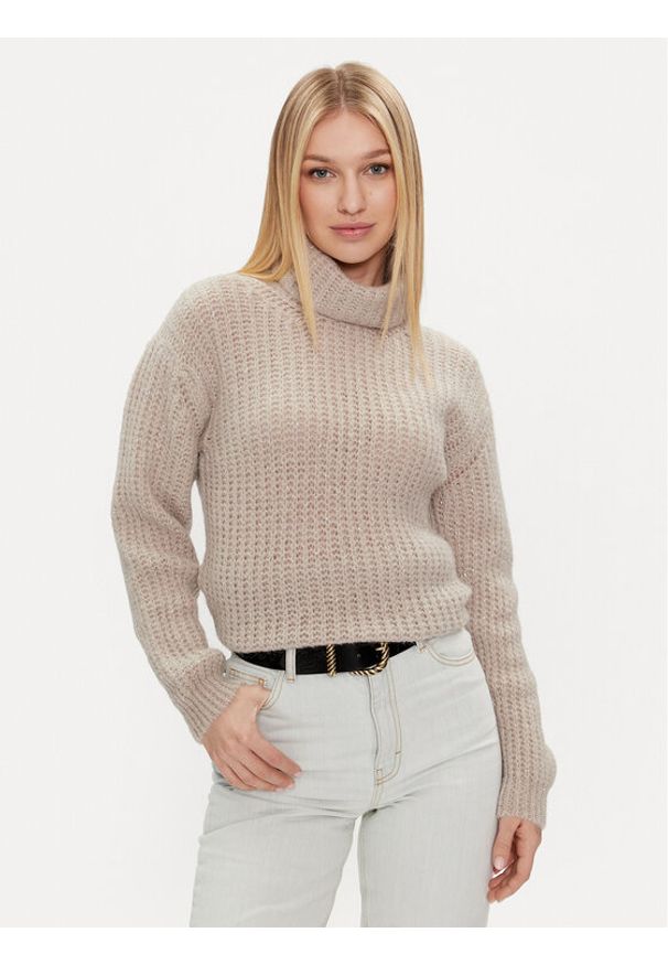 Morgan Golf 232-MDEMI Beżowy Straight Fit. Typ kołnierza: golf. Kolor: beżowy. Materiał: syntetyk