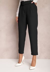 Renee - Czarne Spodnie Garniturowe High Waist z Paskiem Wenus. Okazja: na spotkanie biznesowe, na co dzień. Stan: podwyższony. Kolor: czarny. Materiał: tkanina, materiał. Wzór: jednolity, gładki. Styl: casual, elegancki, biznesowy
