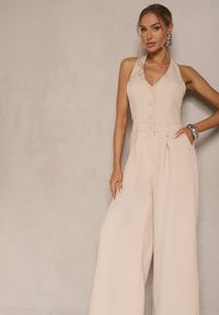 Renee - Beżowy Taliowany Kombinezon z Guzikami Nilaviella. Kolor: beżowy. Długość: długie. Styl: elegancki #5