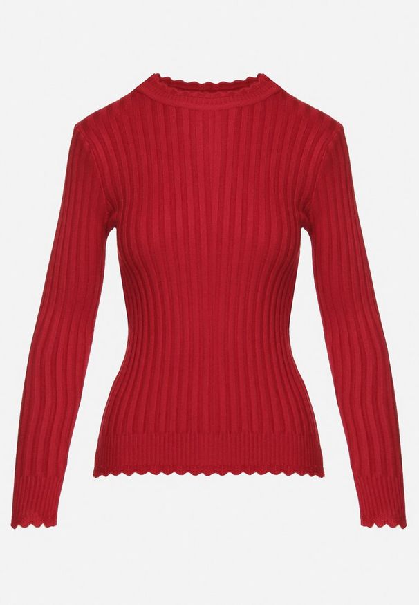 Born2be - Bordowy Prążkowany Sweter z Bawełną Mevin. Okazja: na co dzień. Kolor: czerwony. Materiał: prążkowany, bawełna. Styl: elegancki, casual