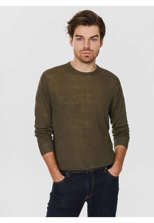 PAKO LORENTE – Zielony lniany sweter P24SP-2X-003-Z-0 - Pako Lorente. Kolor: zielony, niebieski. Materiał: len. Wzór: gładki. Sezon: lato, wiosna