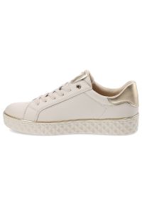 Beżowe Sneakersy Marco Tozzi Sportowe Obuwie Damskie. Zapięcie: sznurówki. Kolor: beżowy. Materiał: guma, materiał. Wzór: geometria