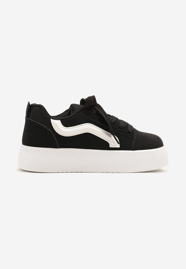 Born2be - Czarne Sneakersy na Grubej Podeszwie z Ozdobnym Paskiem Kornelie. Okazja: na co dzień. Zapięcie: pasek. Kolor: czarny. Materiał: jeans. Wzór: aplikacja