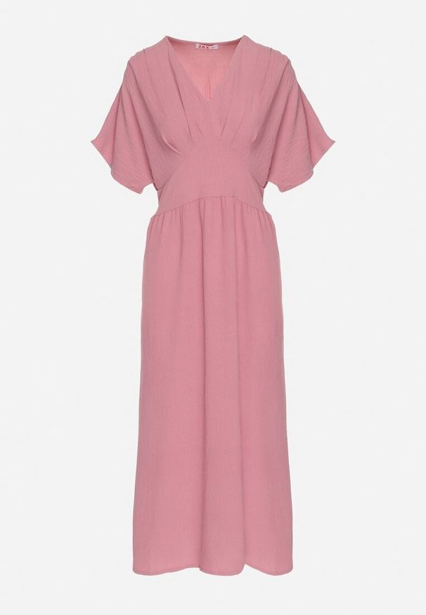 Born2be - Ciemnoróżowa Sukienka z Bawełną i Górą w Stylu Nietoperza Filenia. Okazja: na co dzień. Kolor: różowy. Materiał: bawełna. Styl: casual