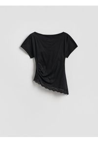 Reserved - T-shirt z koronką - czarny. Kolor: czarny. Materiał: koronka. Wzór: koronka