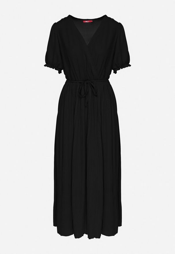 Born2be - Czarna Kopertowa Sukienka z Bawełną i Paskiem Ivellevia. Okazja: na co dzień. Typ kołnierza: dekolt w serek. Kolor: czarny. Materiał: bawełna. Długość rękawa: długi rękaw. Sezon: lato. Typ sukienki: kopertowe. Styl: casual, elegancki, klasyczny