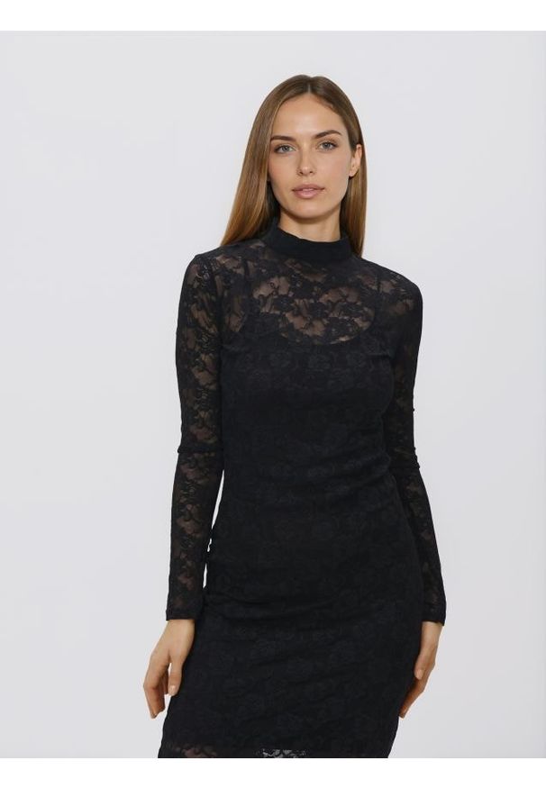 Reserved - Koronkowa sukienka maxi - czarny. Kolor: czarny. Materiał: koronka. Typ sukienki: proste. Długość: maxi