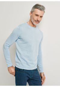 Ochnik - Błękitny bawełniany sweter męski. Kolor: niebieski. Materiał: bawełna. Długość: długie #3