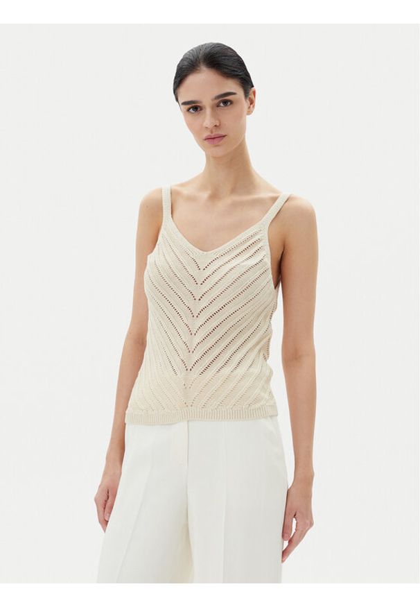 Vero Moda Top Peru 10326463 Beżowy Regular Fit. Kolor: beżowy. Materiał: bawełna