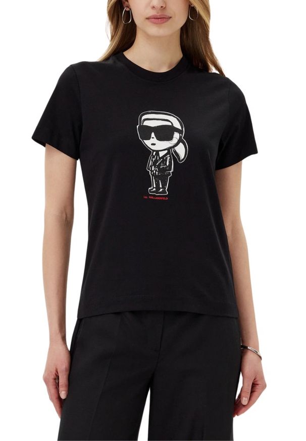 Karl Lagerfeld - KARL LAGERFELD Czarny damski t-shirt Ikon Sketch Karl, Rozmiar S. Kolor: czarny