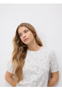 Reserved - Ażurowy kardigan - złamana biel. Materiał: dzianina, bawełna. Wzór: ażurowy #1