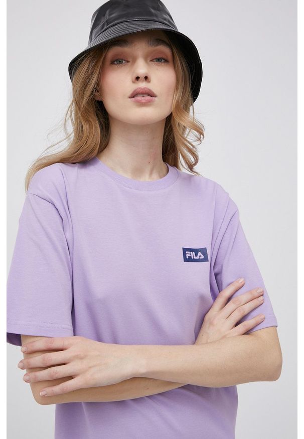 Fila sukienka kolor fioletowy mini prosta. Kolor: fioletowy. Materiał: dzianina. Długość rękawa: krótki rękaw. Wzór: nadruk. Typ sukienki: proste. Długość: mini