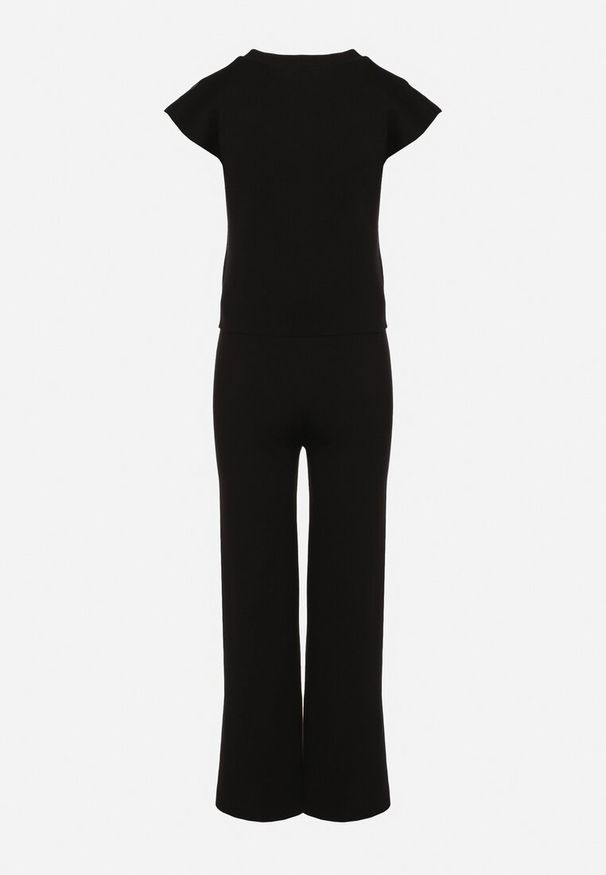 Born2be - Czarny Komplet Kamizelka na Guziki i Proste Spodnie z Gumką w Pasie Anniola. Kolor: czarny. Materiał: materiał