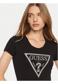 Guess T-Shirt SS CN SHINY TRIANGLE Czarny Shirt Fit. Kolor: czarny. Materiał: bawełna