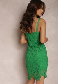 Renee - Zielona Sukienka Ampaleia. Kolor: zielony. Materiał: bawełna, tkanina, koronka. Długość rękawa: na ramiączkach. Wzór: koronka. Typ sukienki: asymetryczne. Styl: klasyczny. Długość: mini #4
