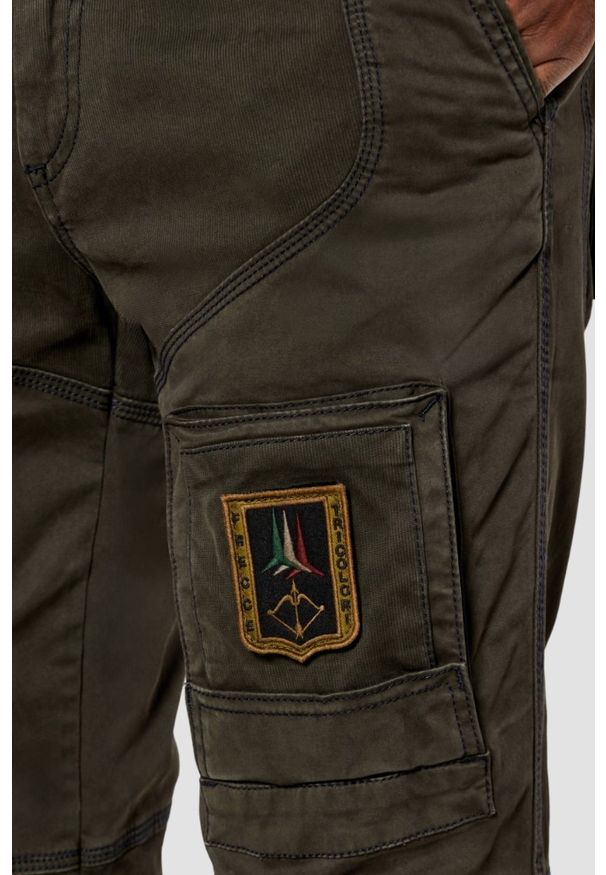 Aeronautica Militare - AERONAUTICA MILITARE Zielone męskie spodnie bojówki Anti-G. Okazja: na co dzień. Kolor: zielony. Materiał: bawełna, elastan. Styl: casual