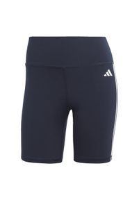 Adidas - Training Essentials 3-Stripes High-Waisted Short Leggings. Kolor: niebieski. Materiał: materiał