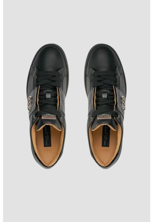Philipp Plein - PHILIPP PLEIN Czarne sneakersy Leather Lo-top. Kolor: czarny