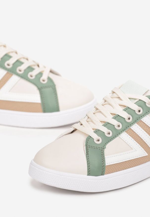 Renee - Beżowo-Zielone Sneakersy z Wstawkami Lerlet. Okazja: na co dzień. Kolor: beżowy. Sport: fitness