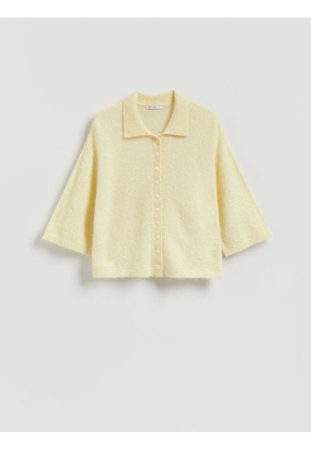 Reserved - Kardigan z dodatkiem wełny z alpaki - jasnożółty. Kolor: żółty. Materiał: wełna