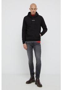 Calvin Klein Bluza bawełniana męska kolor czarny z kapturem z nadrukiem. Typ kołnierza: kaptur. Kolor: czarny. Materiał: bawełna. Wzór: nadruk #1