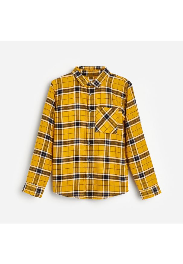 Reserved - Bawełniana koszula w kratę - Żółty. Kolor: żółty. Materiał: bawełna