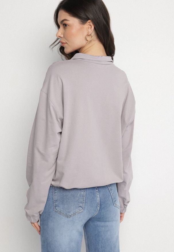 Born2be - Szara Bluza z Bawełną i Suwakiem Ściągana Sznurkami Felasa. Okazja: na co dzień, na spacer. Kolor: szary. Materiał: bawełna. Sezon: wiosna. Styl: casual