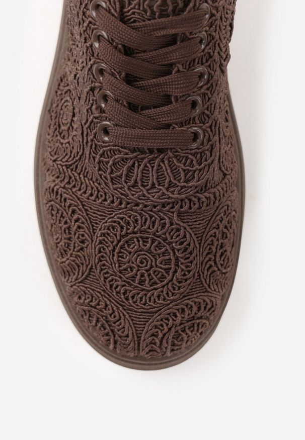 Born2be - Brązowe Sneakersy z Plecionki na Grubej Podeszwie w Stylu Boho Dacara. Okazja: na co dzień. Kolor: brązowy. Materiał: jeans. Szerokość cholewki: normalna