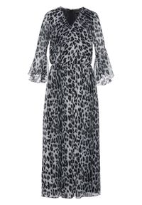 Sukienka maxi bonprix naturalno-niebiesko-czarny leo. Kolor: beżowy. Materiał: szyfon. Długość: maxi #1