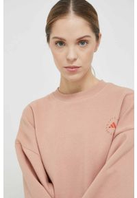 Adidas by Stella McCartney - adidas by Stella McCartney bluza dresowa kolor pomarańczowy gładka. Kolor: pomarańczowy. Materiał: dresówka. Wzór: gładki #3