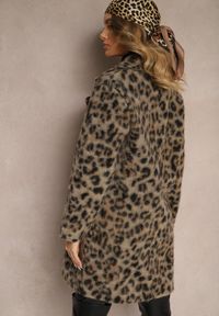 Renee - Beżowy Panterkowy Płaszcz Dwurzędowy z Wsuwanymi Kieszeniami Niarelith. Okazja: na co dzień. Kolor: beżowy. Materiał: jeans. Styl: casual, elegancki #3