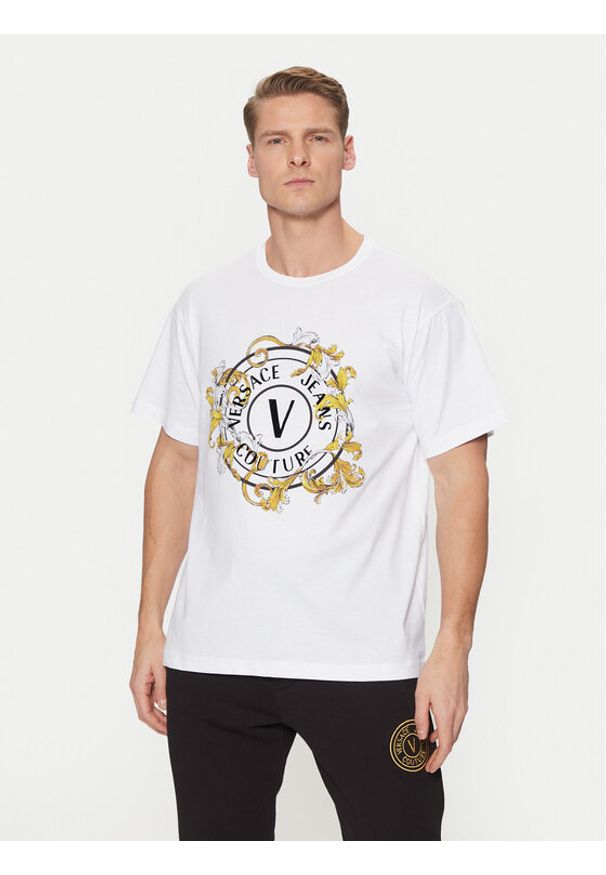 Versace Jeans Couture T-Shirt 78GAHC01 Biały Regular Fit. Kolor: biały. Materiał: bawełna