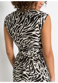 Sukienka koszulowa z lnu z nadrukiem bonprix czarny w paski zebry. Kolor: czarny. Materiał: len. Wzór: nadruk, motyw zwierzęcy, paski. Typ sukienki: koszulowe #2