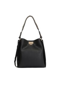 Kazar - Czarna torebka z eleganckim zapięciem i łańcuchem na pasku. Kolor: czarny. Wzór: gładki, aplikacja. Materiał: skórzane. Styl: elegancki #1