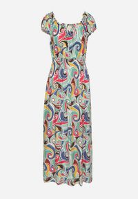 Born2be - Jasnozielona Bawełniana Sukienka z Abstrakcyjnym Wzorem i Gumką w Pasie Orralisa. Okazja: na co dzień. Kolor: zielony. Materiał: bawełna. Typ sukienki: proste, rozkloszowane. Styl: elegancki, casual, klasyczny #3