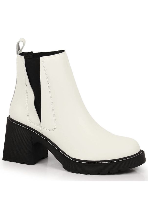 Skórzane sztyblety na słupku wsuwane ocieplane białe Artiker. Zapięcie: bez zapięcia. Kolor: biały. Materiał: skóra. Obcas: na słupku