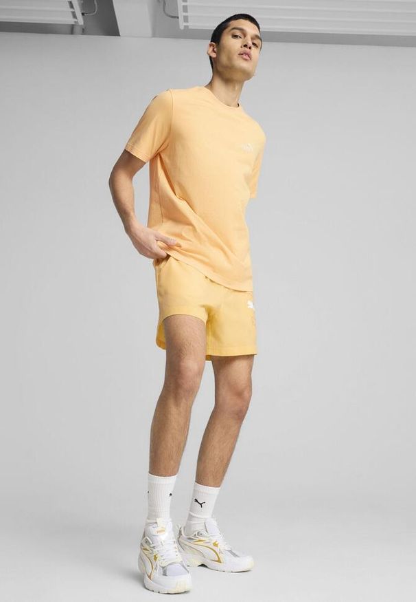 Puma - Męska koszulka Essentials z małym logo No. 1 PUMA Almost Apricot Orange. Kolor: żółty, pomarańczowy, wielokolorowy. Wzór: haft