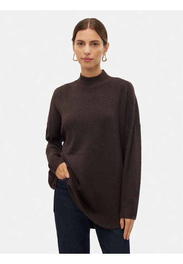 Vero Moda Sweter Plaza 10290784 Brązowy Loose Fit. Kolor: brązowy. Materiał: syntetyk